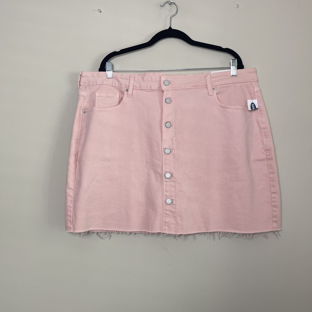 NWT Old Navy Pink Denim Button Front Raw Hem Barbiecore Y2K Summer Sz 18